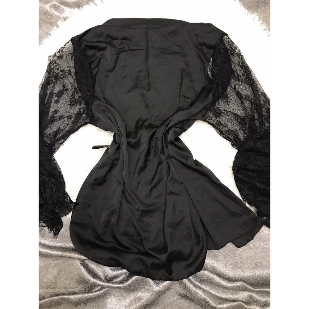 Oh La La Cheri Lace Trim Sheer Robe Lingerie Boudoir Long Sleeve S/M